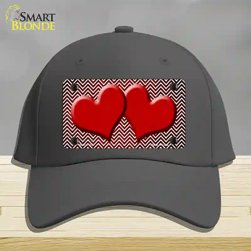 Red White Small Chevron Hearts Oil Rubbed Novelty License Plate Hat Cotton / Charcoal