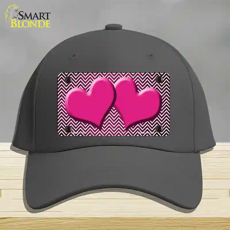 Pink White Small Chevron Hearts Oil Rubbed Novelty License Plate Hat Cotton / Charcoal