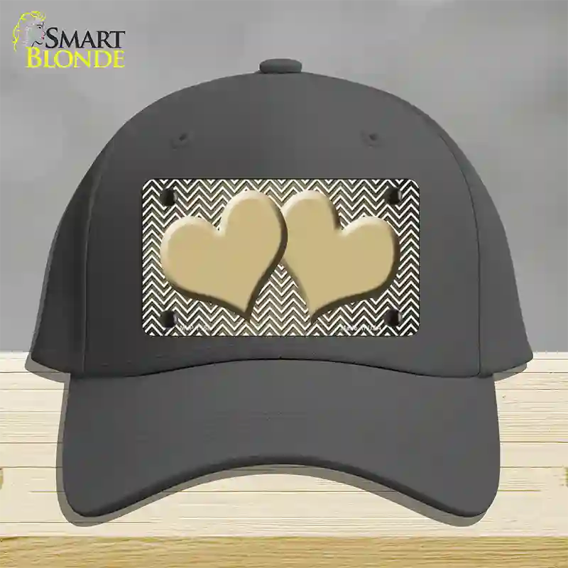 Gold White Small Chevron Hearts Oil Rubbed Novelty License Plate Hat Cotton / Charcoal