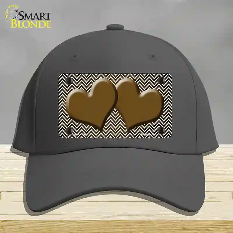 Brown White Small Chevron Hearts Oil Rubbed Novelty License Plate Hat Cotton / Charcoal