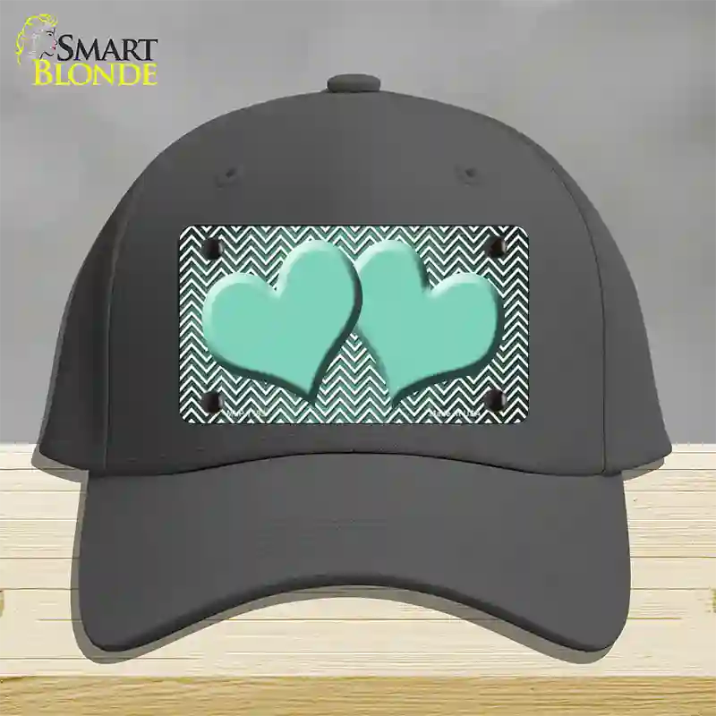 Mint White Small Chevron Hearts Oil Rubbed Novelty License Plate Hat Cotton / Charcoal