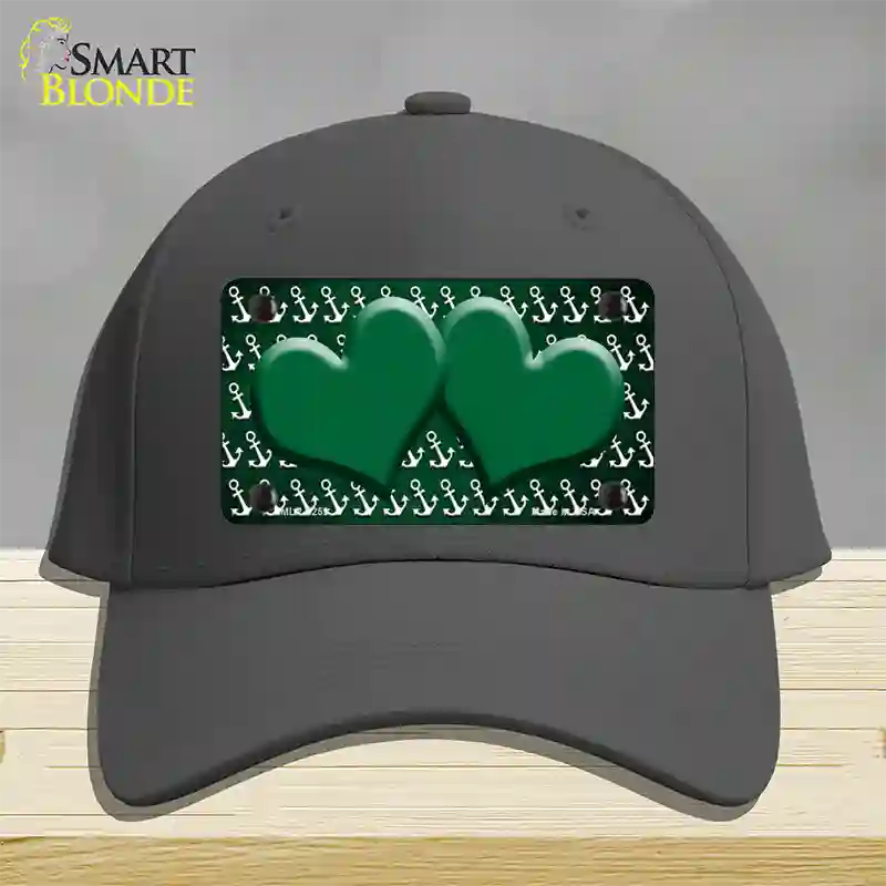 Green White Anchor Hearts Oil Rubbed Novelty License Plate Hat Cotton / Charcoal