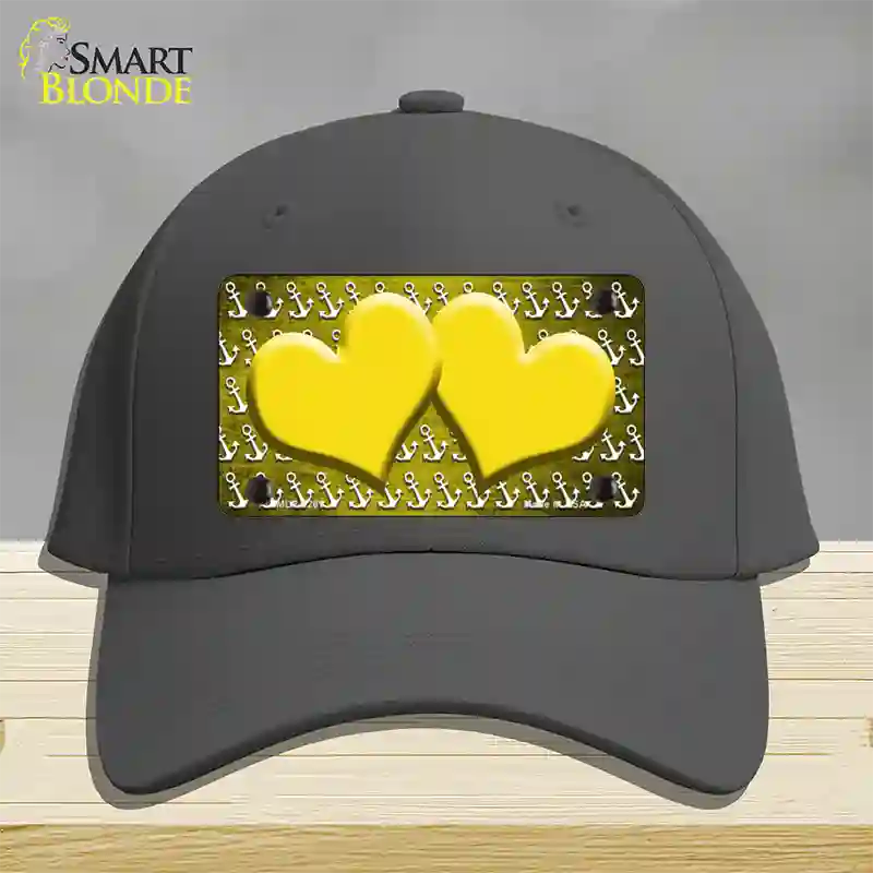 Yellow White Anchor Hearts Oil Rubbed Novelty License Plate Hat Cotton / Charcoal