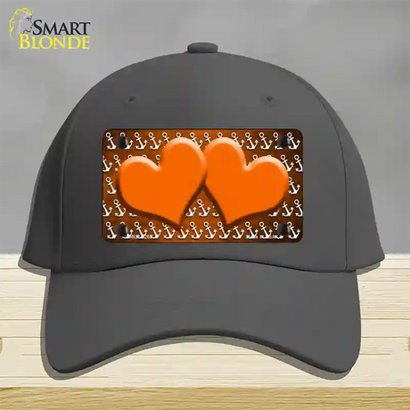 Orange White Anchor Hearts Oil Rubbed Novelty License Plate Hat Cotton / Charcoal