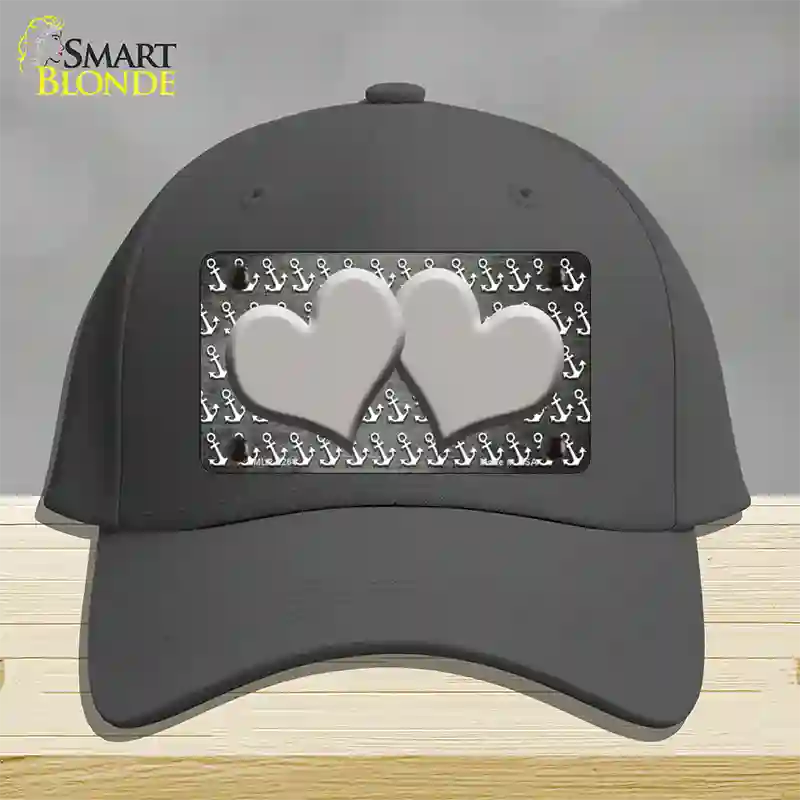 Gray White Anchor Hearts Oil Rubbed Novelty License Plate Hat Cotton / Charcoal