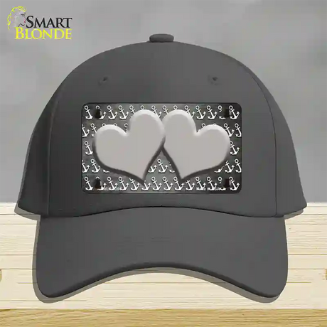 Gray White Anchor Hearts Oil Rubbed Novelty License Plate Hat Cotton / Charcoal