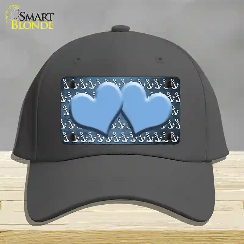 Light Blue White Anchor Hearts Oil Rubbed Novelty License Plate Hat Cotton / Charcoal