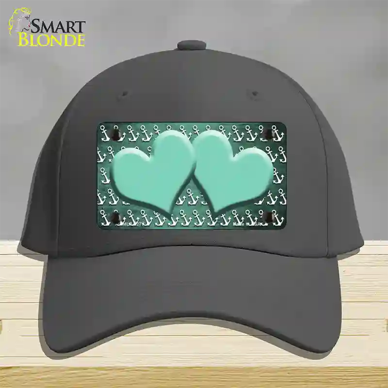 Mint White Anchor Hearts Oil Rubbed Novelty License Plate Hat Cotton / Charcoal