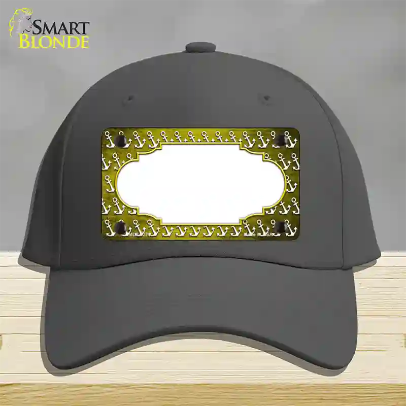 Yellow White Anchor Scallop Oil Rubbed Novelty License Plate Hat Cotton / Charcoal