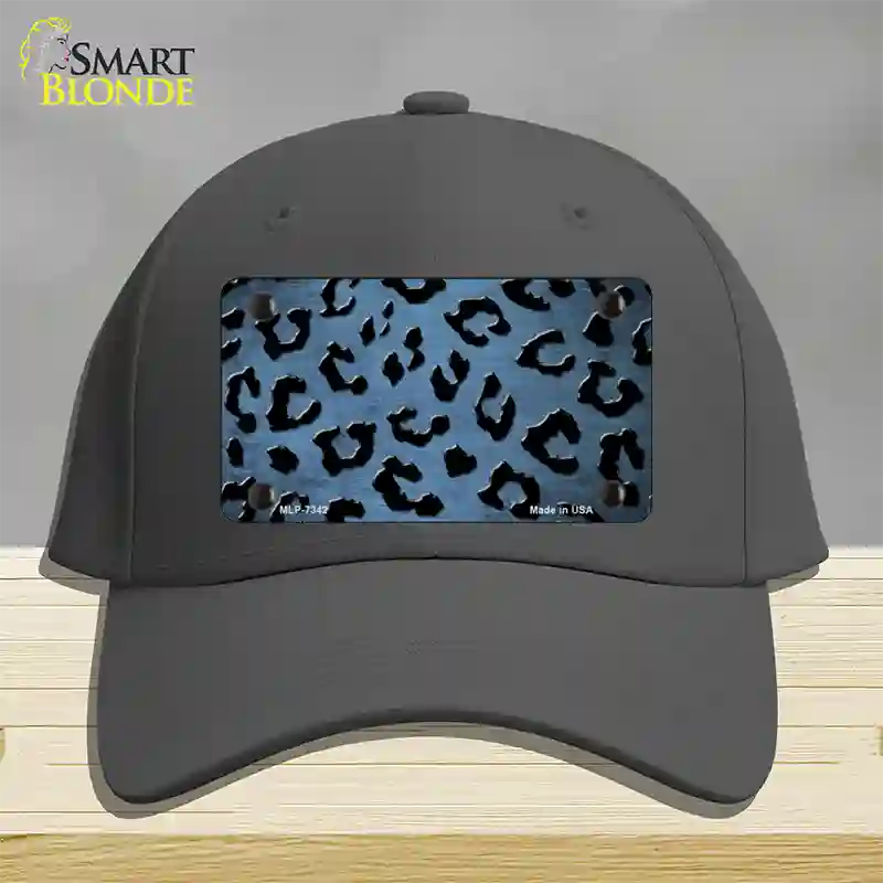 Light Blue Black Cheetah Oil Rubbed Novelty License Plate Hat Cotton / Charcoal