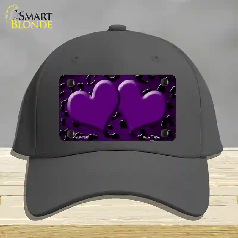 Purple Black Cheetah Hearts Oil Rubbed Novelty License Plate Hat Cotton / Charcoal