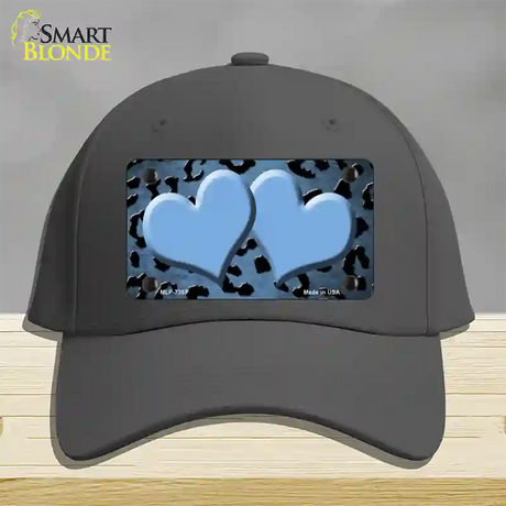 Light Blue Black Cheetah Hearts Oil Rubbed Novelty License Plate Hat Cotton / Charcoal