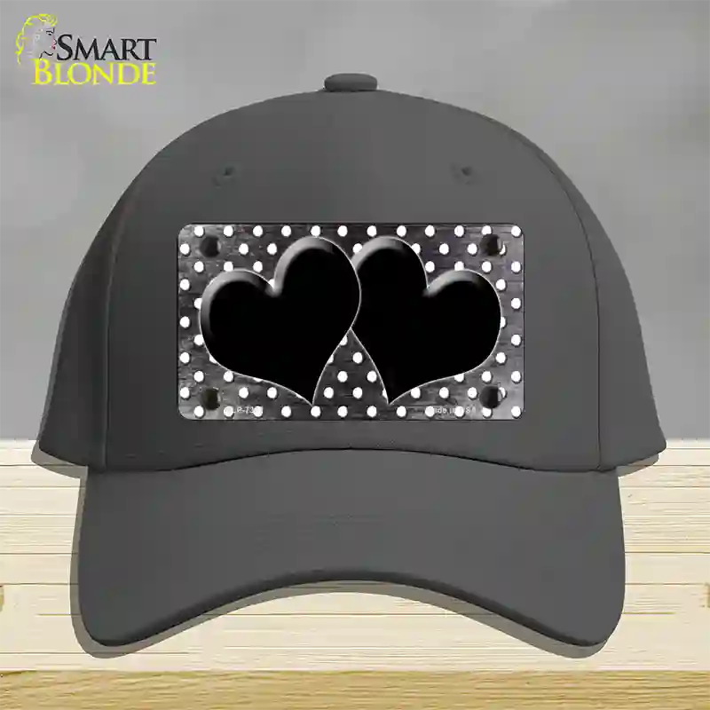 Black White Small Dots Hearts Oil Rubbed Novelty License Plate Hat Cotton / Charcoal