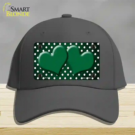 Green White Small Dots Hearts Oil Rubbed Novelty License Plate Hat Cotton / Charcoal