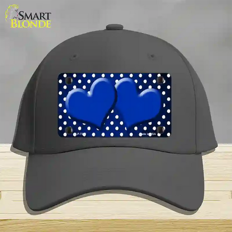 Blue White Small Dots Hearts Oil Rubbed Novelty License Plate Hat Cotton / Charcoal