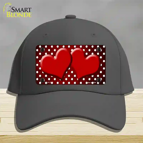 Red White Small Dots Hearts Oil Rubbed Novelty License Plate Hat Cotton / Charcoal