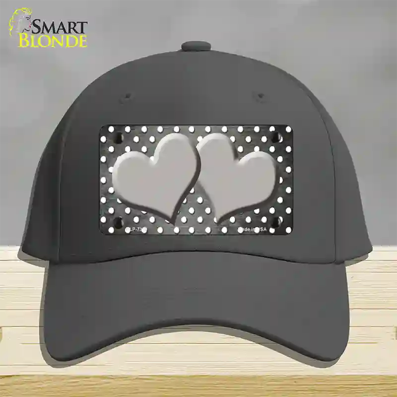 Gray White Small Dots Hearts Oil Rubbed Novelty License Plate Hat Cotton / Charcoal