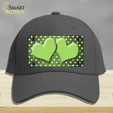 Lime Green White Small Dots Hearts Oil Rubbed Novelty License Plate Hat Cotton / Charcoal