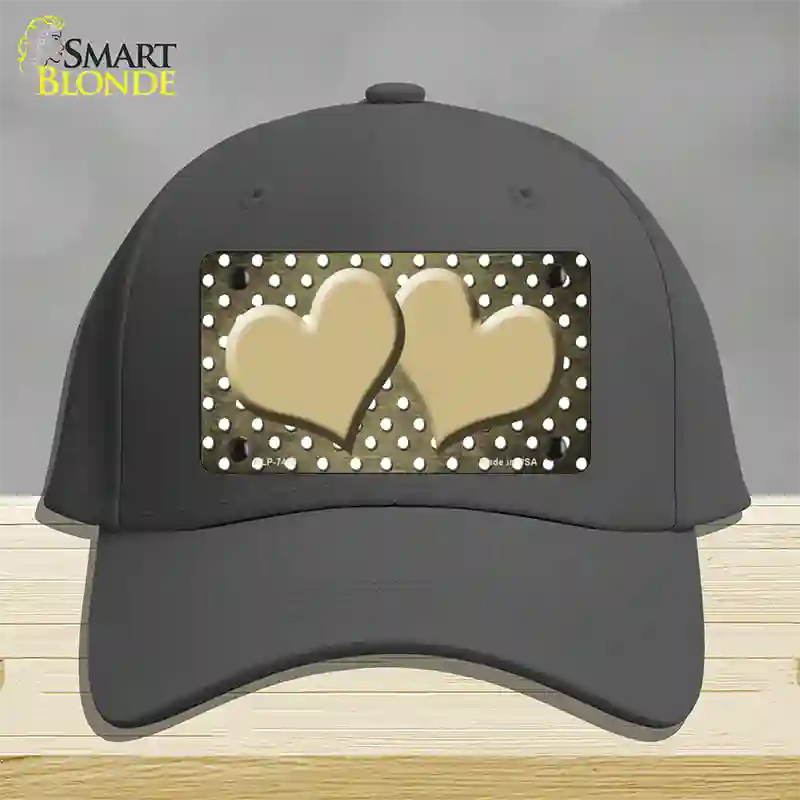 Gold White Small Dots Hearts Oil Rubbed Novelty License Plate Hat Cotton / Charcoal