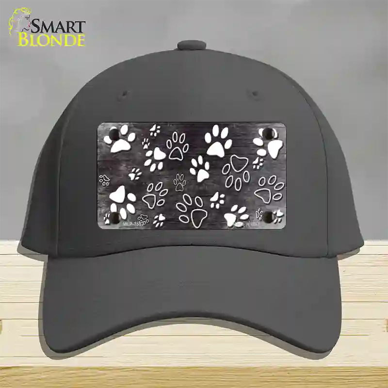 Black White Paw Oil Rubbed Novelty License Plate Hat Cotton / Charcoal