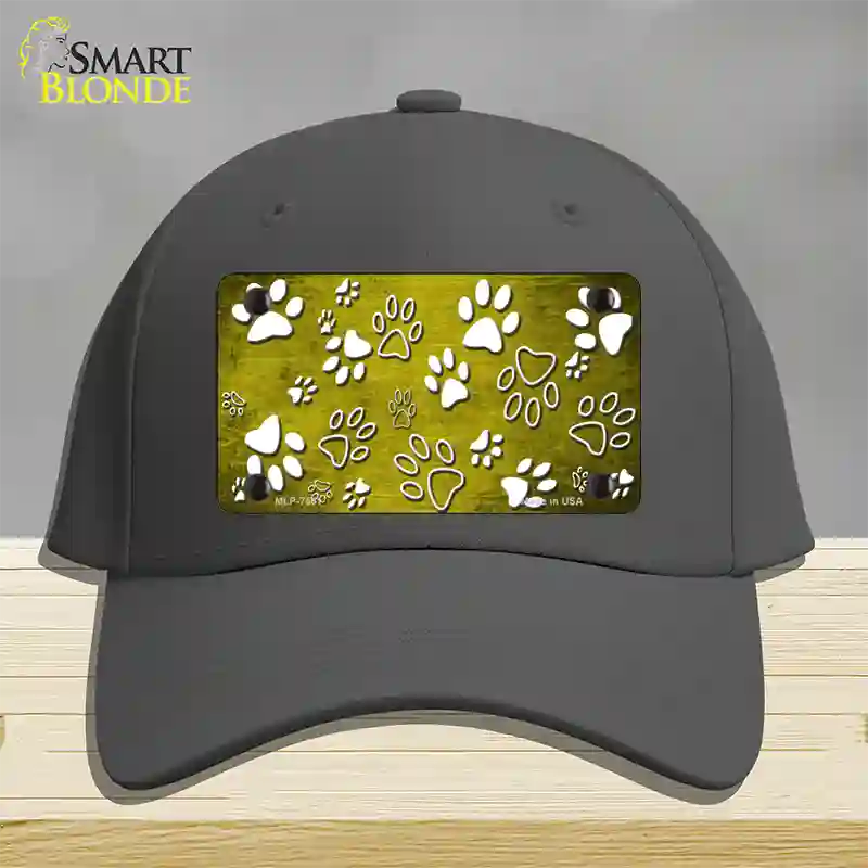 Yellow White Paw Oil Rubbed Novelty License Plate Hat Cotton / Charcoal