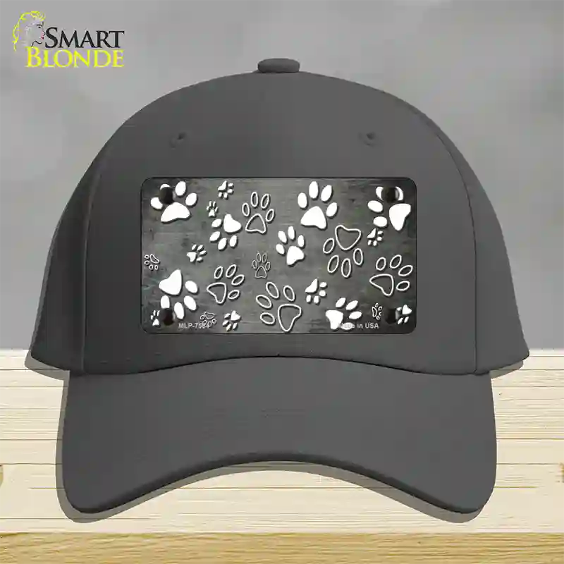 Gray White Paw Oil Rubbed Novelty License Plate Hat Cotton / Charcoal