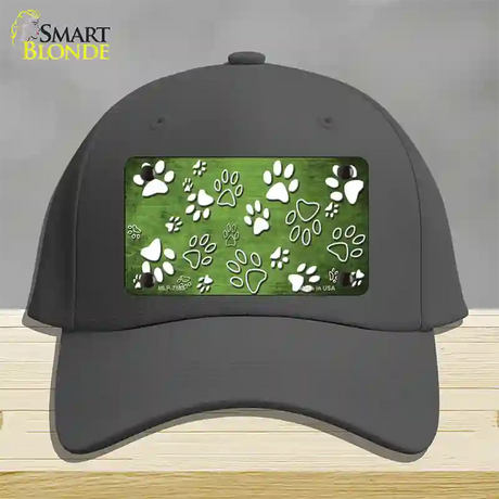 Lime Green White Paw Oil Rubbed Novelty License Plate Hat Cotton / Charcoal