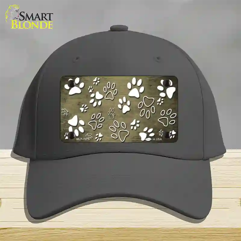 Gold White Paw Oil Rubbed Novelty License Plate Hat Cotton / Charcoal