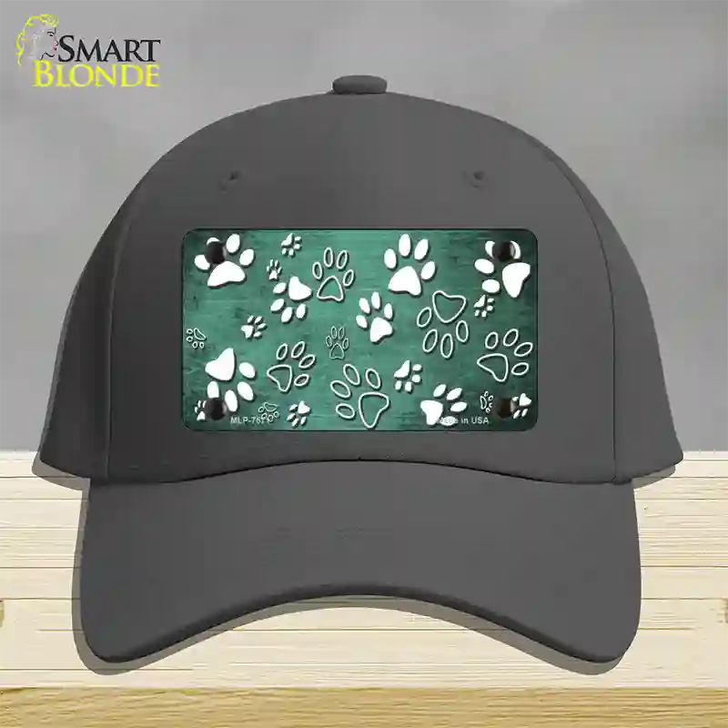 Mint White Paw Oil Rubbed Novelty License Plate Hat Cotton / Charcoal