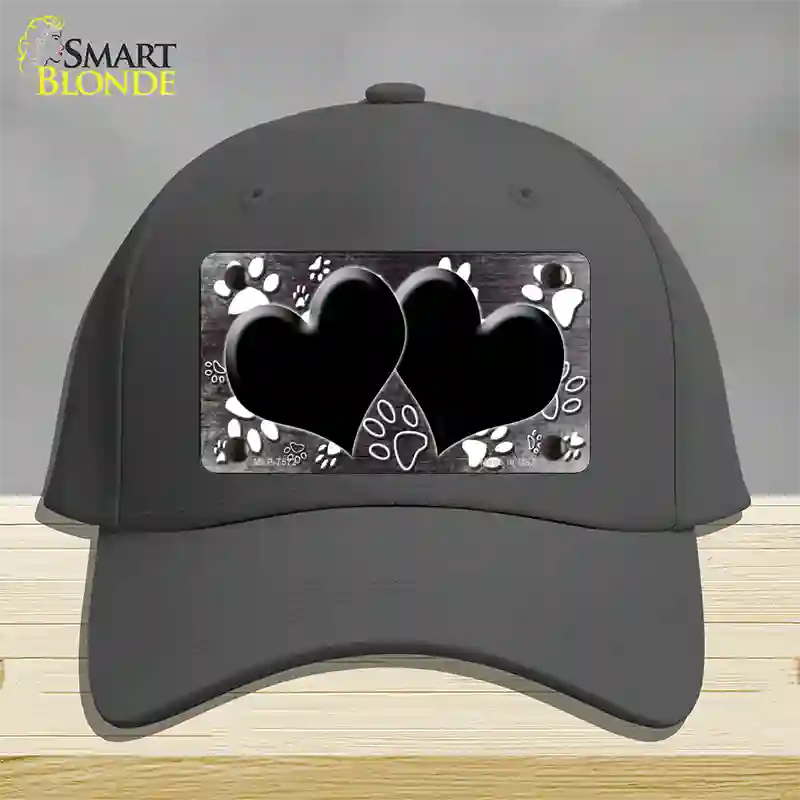 Paw Heart Black White Novelty License Plate Hat Cotton / Charcoal