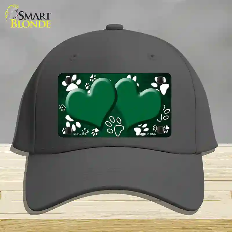 Paw Heart Green White Novelty License Plate Hat Cotton / Charcoal