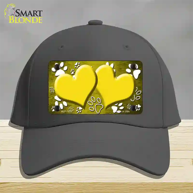 Paw Heart Yellow White Novelty License Plate Hat Cotton / Charcoal