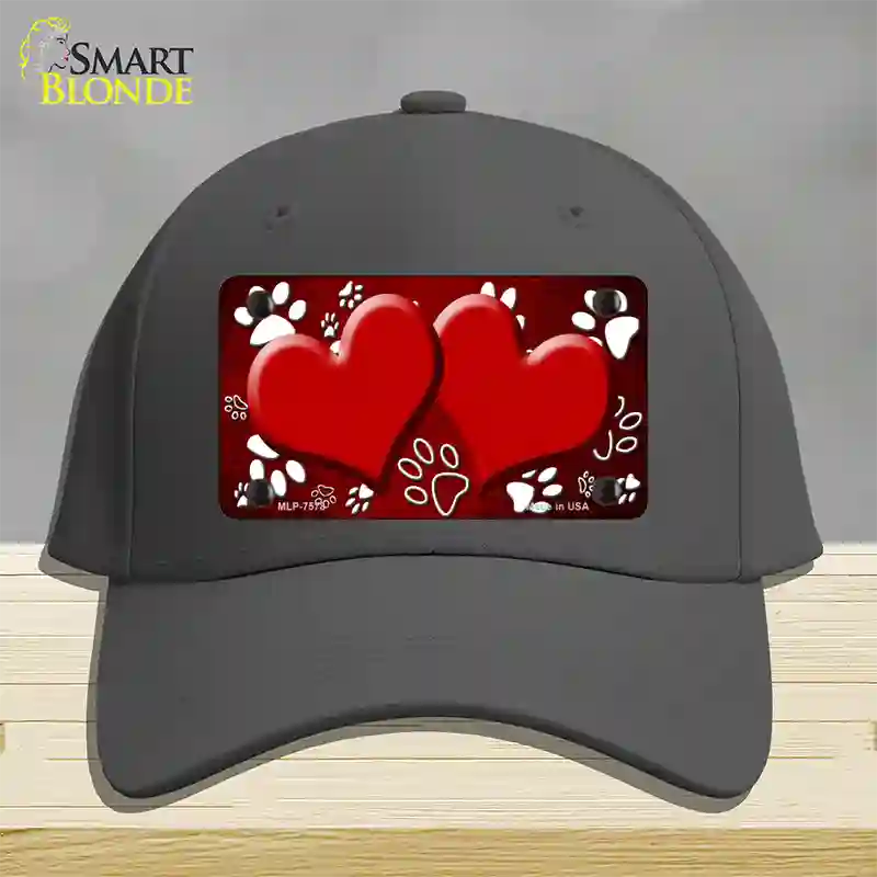 Paw Heart Red White Novelty License Plate Hat Cotton / Charcoal