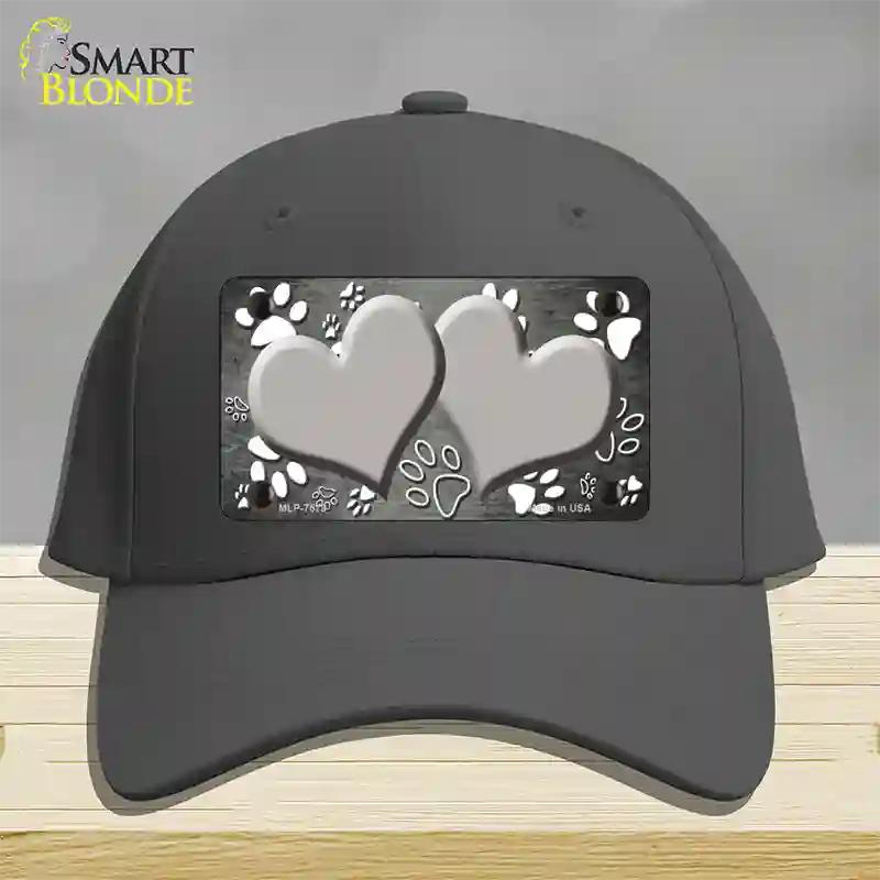 Paw Heart Gray White Novelty License Plate Hat Cotton / Charcoal