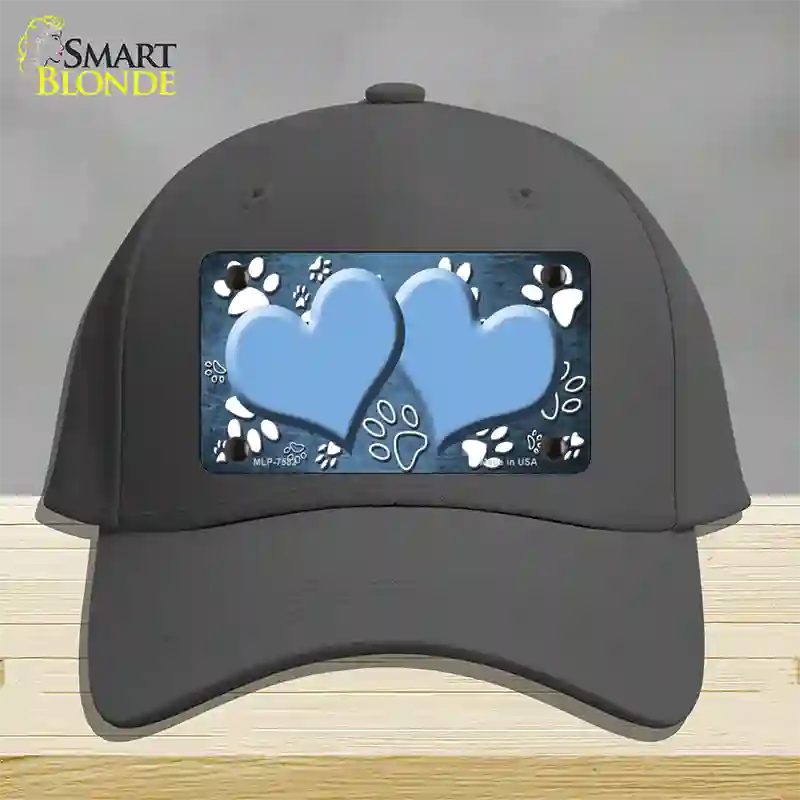 Paw Heart Light Blue White Novelty License Plate Hat Cotton / Charcoal