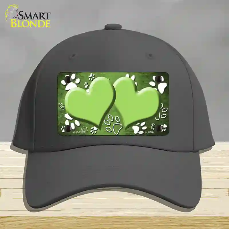 Paw Heart Lime Green White Novelty License Plate Hat Cotton / Charcoal