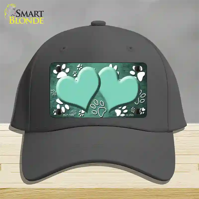 Paw Heart Mint White Novelty License Plate Hat Cotton / Charcoal