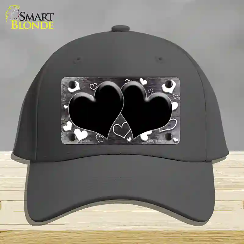 Black White Love Hearts Oil Rubbed Novelty License Plate Hat Cotton / Charcoal