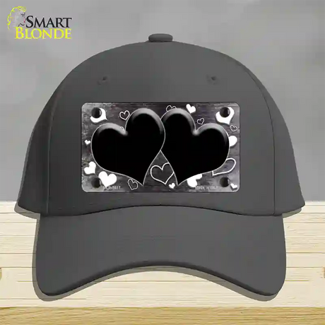 Black White Love Hearts Oil Rubbed Novelty License Plate Hat Cotton / Charcoal