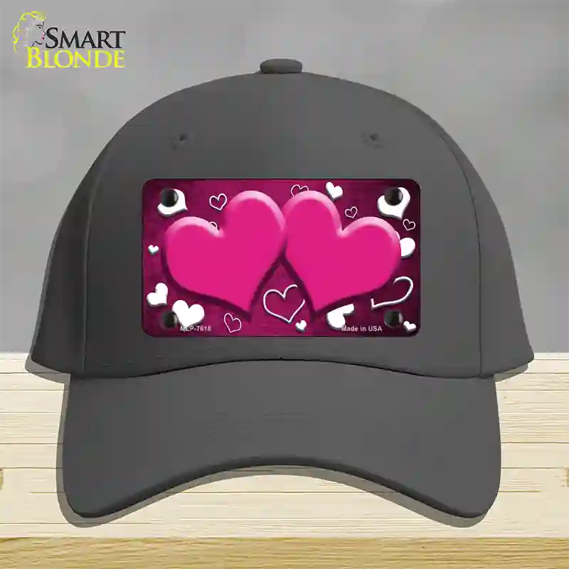 Pink White Love Hearts Oil Rubbed Novelty License Plate Hat Cotton / Charcoal