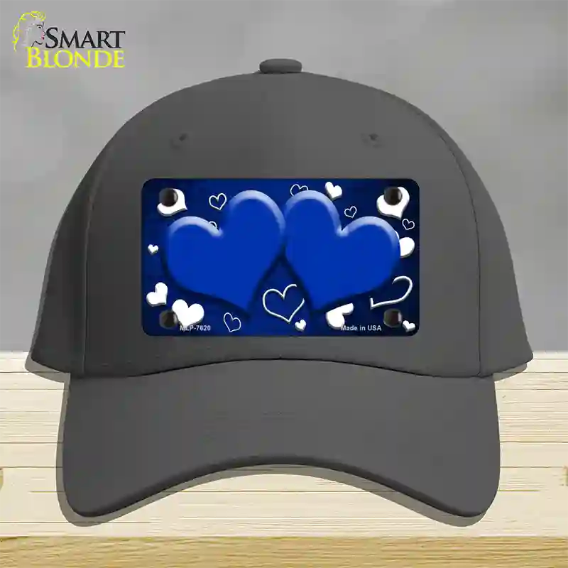 Blue White Love Hearts Oil Rubbed Novelty License Plate Hat Cotton / Charcoal