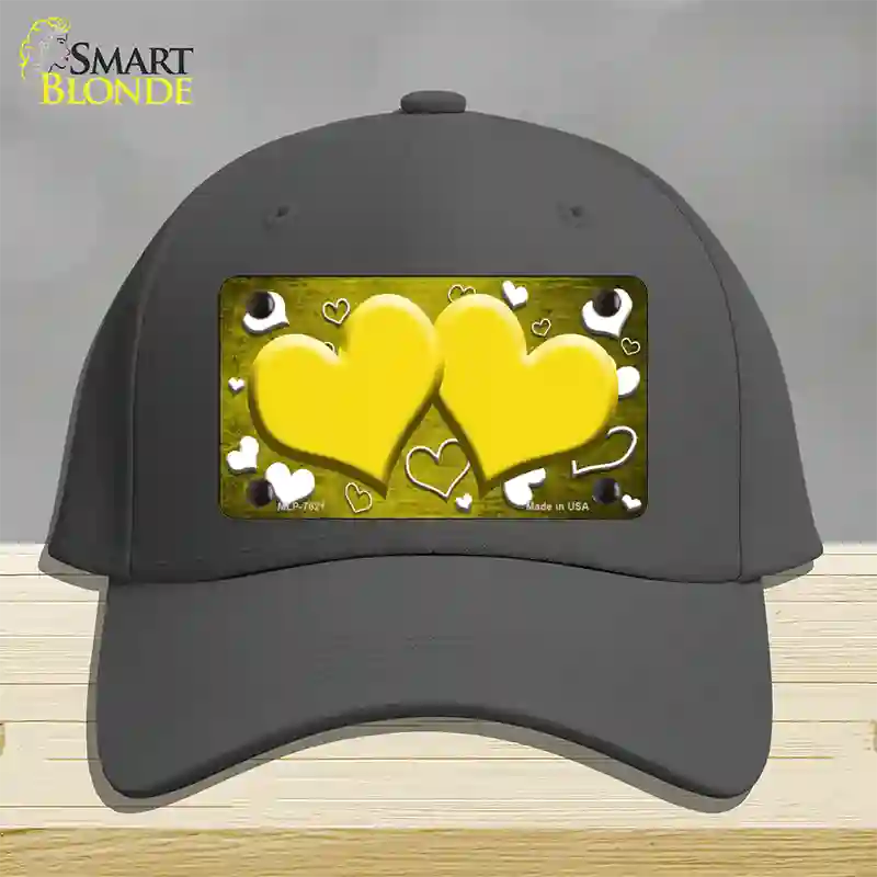 Yellow White Love Hearts Oil Rubbed Novelty License Plate Hat Cotton / Charcoal