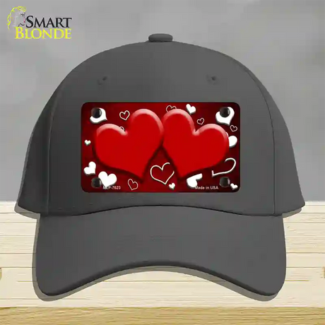 Red White Love Hearts Oil Rubbed Novelty License Plate Hat Cotton / Charcoal