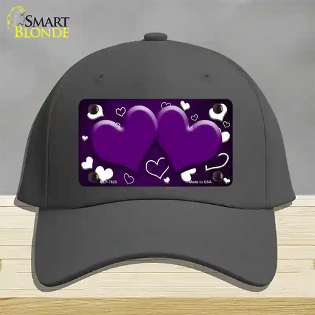 Purple White Love Hearts Oil Rubbed Novelty License Plate Hat Cotton / Charcoal