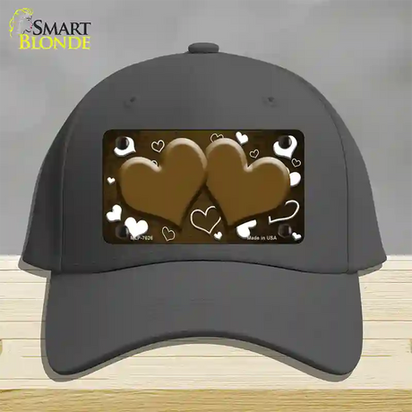 Brown White Love Hearts Oil Rubbed Novelty License Plate Hat Cotton / Charcoal