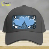 Light Blue White Love Hearts Oil Rubbed Novelty License Plate Hat Cotton / Charcoal