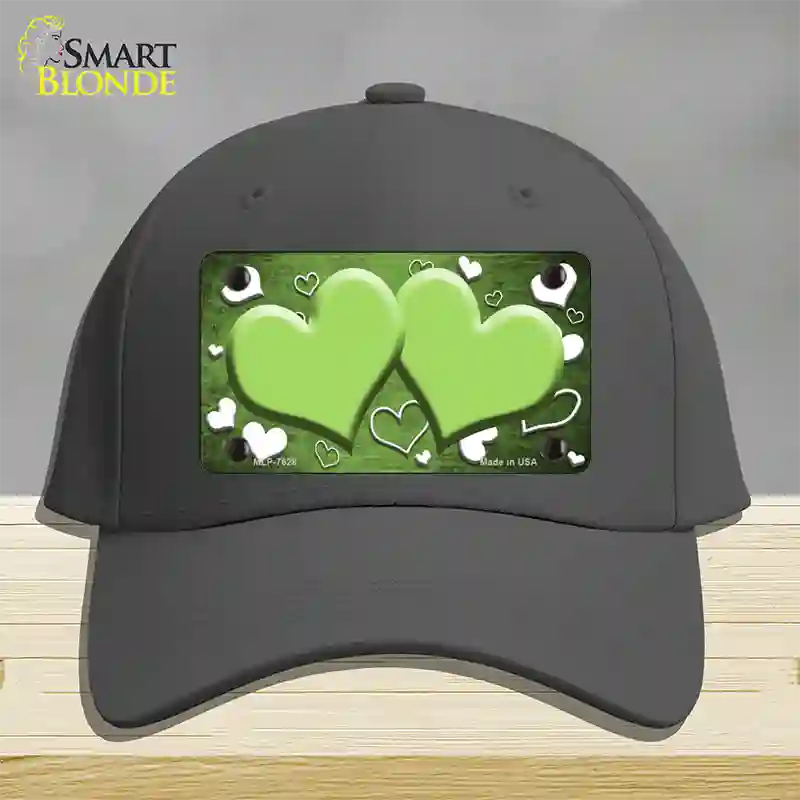 Lime Green White Love Hearts Oil Rubbed Novelty License Plate Hat Cotton / Charcoal