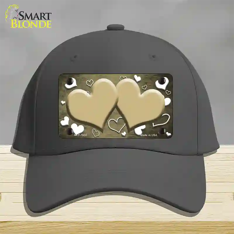 Gold White Love Hearts Oil Rubbed Novelty License Plate Hat Cotton / Charcoal