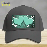 Mint White Love Hearts Oil Rubbed Novelty License Plate Hat Cotton / Charcoal