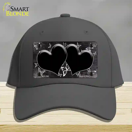 Black White Hearts Butterfly Oil Rubbed Novelty License Plate Hat Cotton / Charcoal